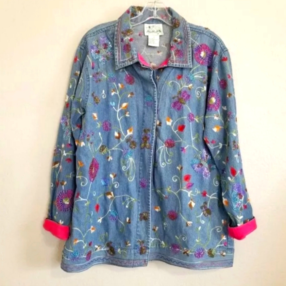 NWT All over beaded denim jacket by Quacker Factory, size 3X